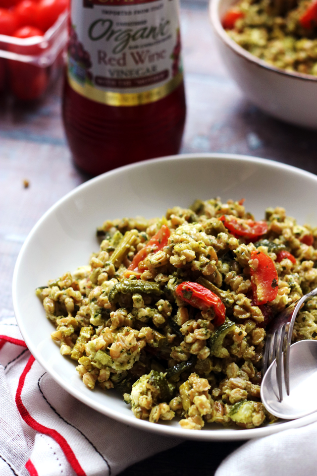 Roasted Spring Vegetable Farro Bowls with Thai Green Curry Pesto