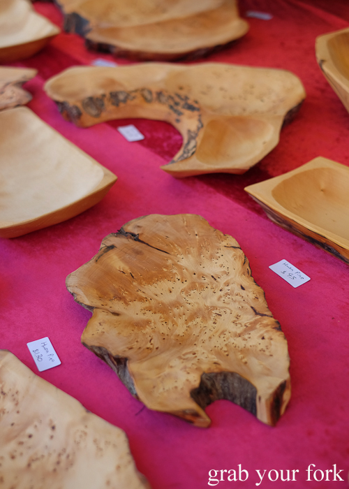 Huon pine boards and platters at the Salamanca Market in Hobart