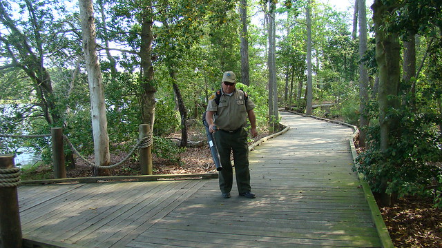 Park Rangers keep the park in tip-top shape - A lot goes on behind the scenes to keep the park in tip-top shape. Here, Ranger Andy works to clean up Mulberry Creek Boardwalk at Belle Isle State Park in Virginia