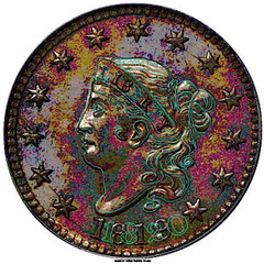 1819 Large Cent with overlaid 1820 design tracing