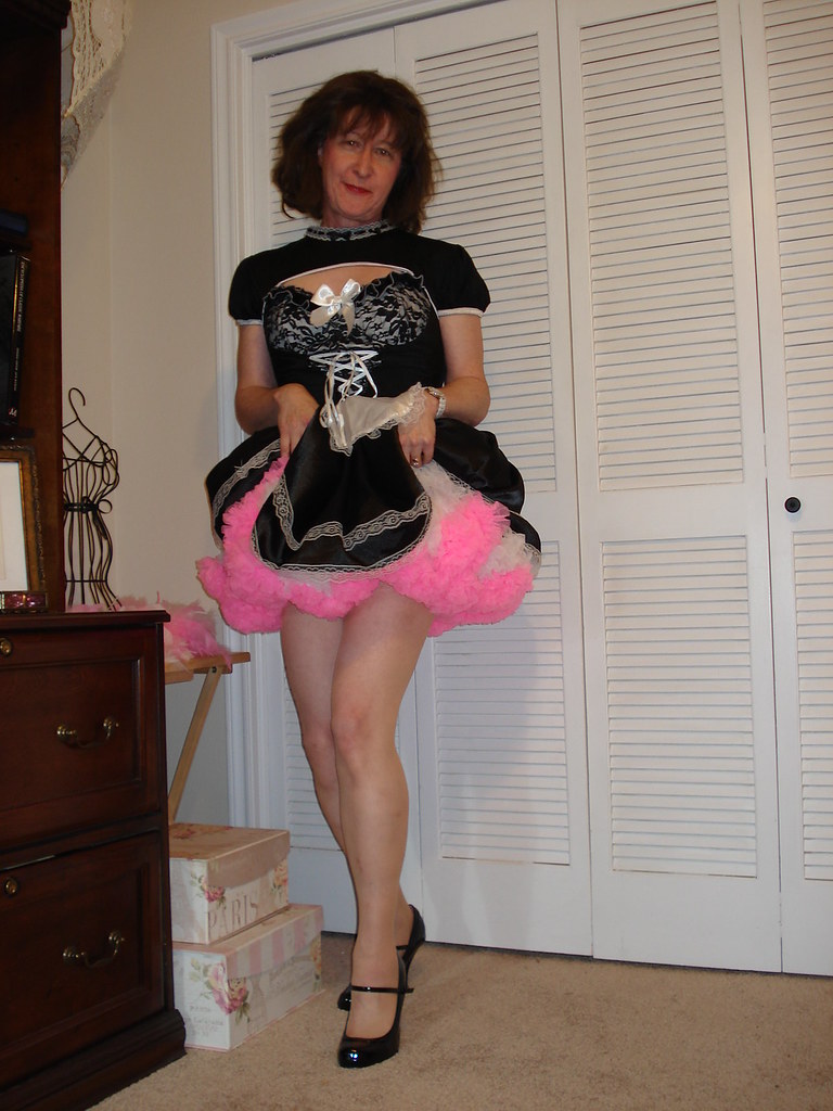 Sissy Gina Wearing Two Petticoats With Her French Maid Dre. 