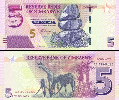 5 dolárov Zimbabwe 2016, P100