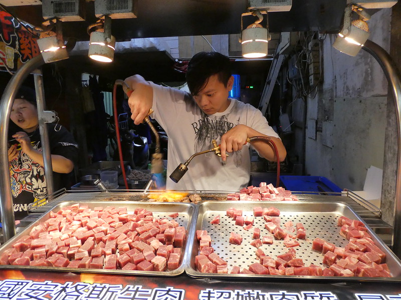 Steak cooked by blow torch at the Tamsui Night Market, Taiwan