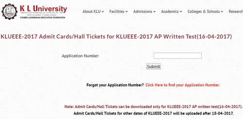 KLUEEE 2017 Admit Card for Andhra Pradesh State