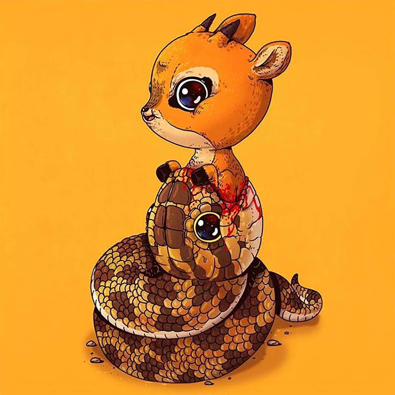  Artist Creates Extremely Adorable “Predator & Prey” Illustrations #7: Python & Antelope 
