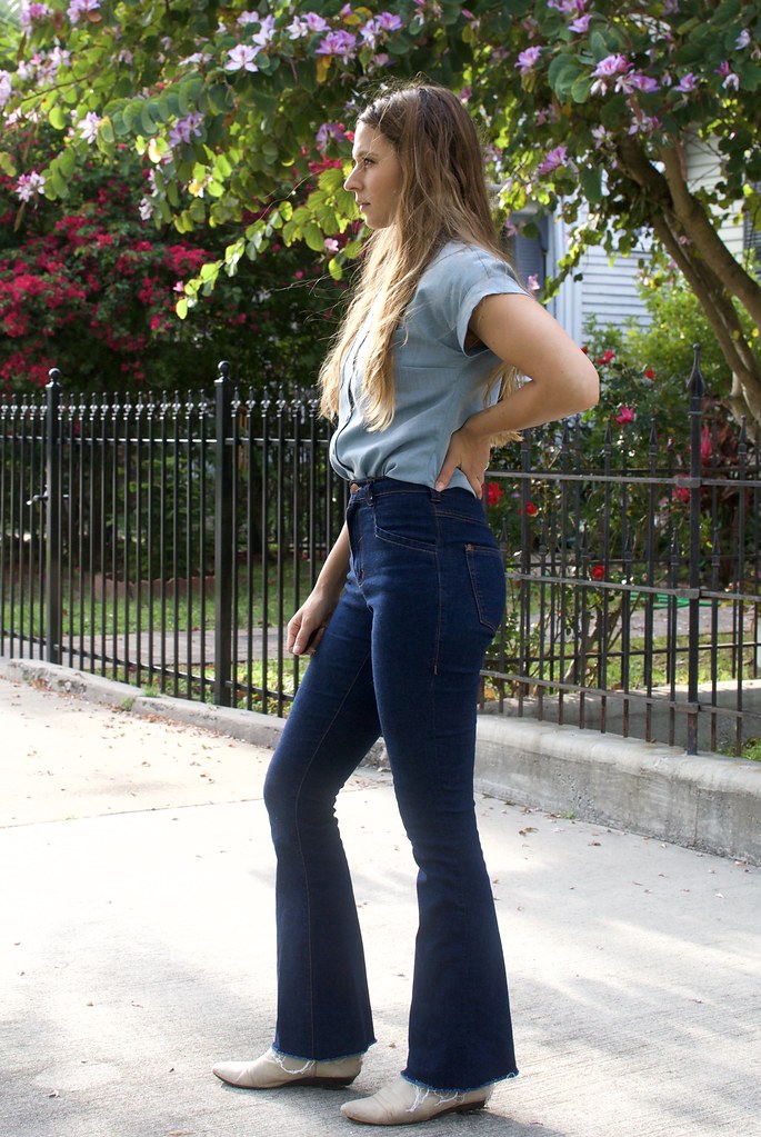 Flare jeans and Chambray shirt