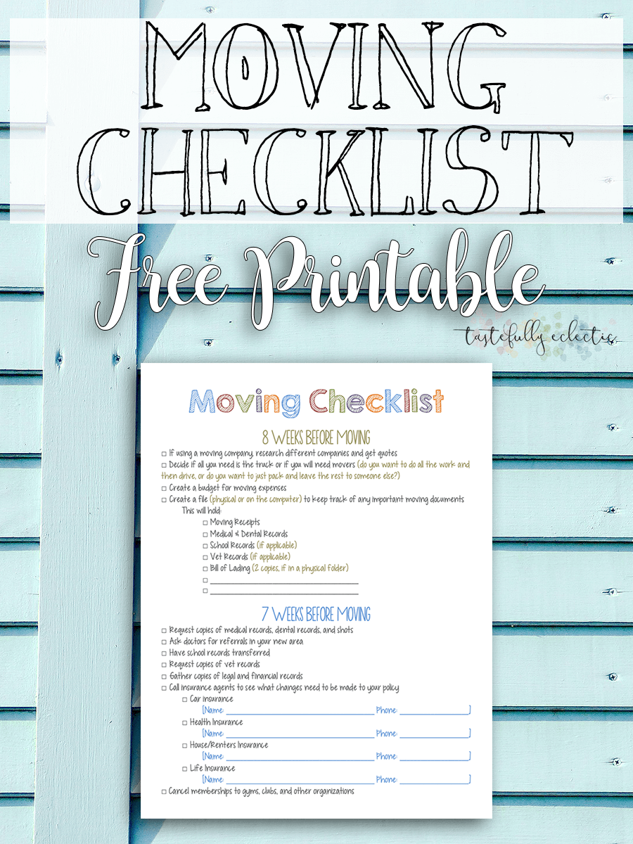 Moving Checklist { FREE Printable } Tastefully Eclectic