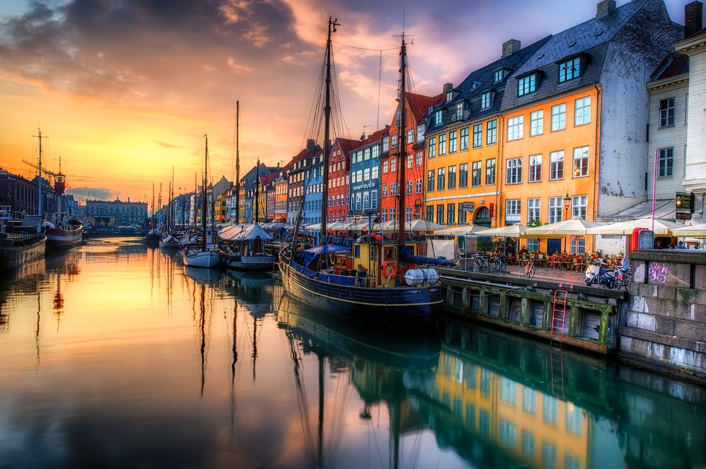 Reflected sunset at Nyhavn | Copenhagen, Denmark From the bl… | Flickr