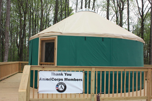 We are thankful for Americorps and all their work on these yurt installtions at Powhatan State Park, Va - rent this!