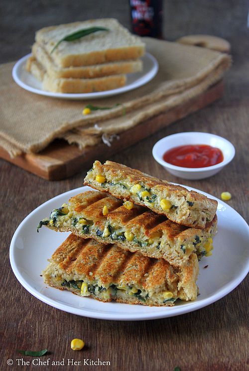 grilled corn and spinach sandwich
