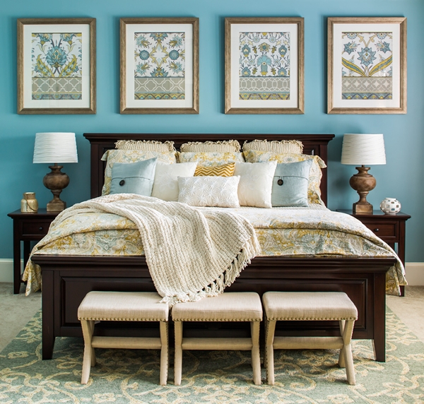 Spring Bedroom Decor | Blue Walls, Light Floral Bedding