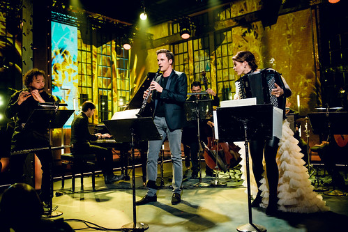 Andreas Ottensamer, Nemanja Radulovic und Ksenija Sidorova bei der Yellow Lounge in der Malzfabrik Berlin am 16.03.2017