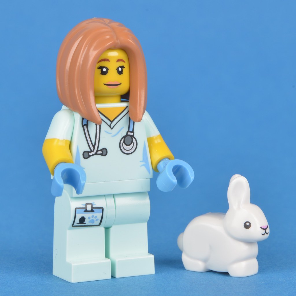 LEGO City Veterinarian Minifigure with Syringe and White Bunny Rabbit NEW 