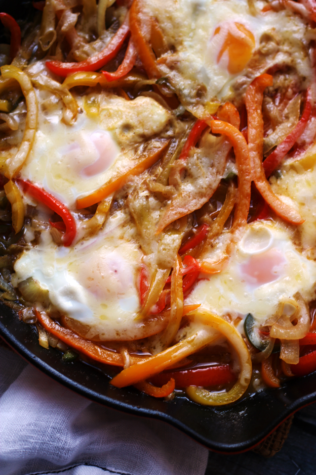 Beer-Baked Eggs with Peppers and Onions