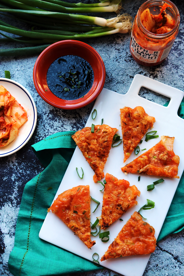 Super Easy Kimchi Pancakes with Soy Dipping Sauce