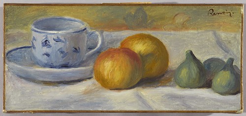 Pierre-Auguste Renoir (French, 1841–1919). Still Life with Blue Cup, circa 1900. Oil on canvas, 6 x 13 1/8 in. (15.2 x 33.3 cm). Brooklyn Museum, Bequest of Laura L. Barnes, 67.24.19. (Photo: Sarah DeSantis, Brooklyn Museum). From French Moderns Say Bonjour at San Antonio's McNay Museum