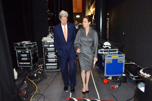 Secretary Kerry Chats With Actress Jolie Following Sexual Violence Summit in London