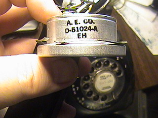 Monophone handset screw terminal receiver (speaker) "A.E. CO. D-51024-A (GTE)810 EH", on Automatic Electric model 80