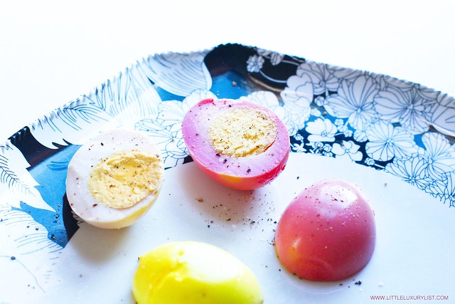 Naturally Dyed Pickled Easter Eggs Recipe top view with pepper