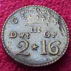 1772 English Coin Weight King George III, 2 DWT, 16 GR. obverse