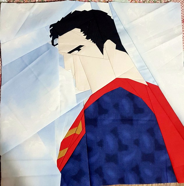SUPERMAN paper pieced block. Pattern on fandominstitches.com Pieced by Hannah Hughes