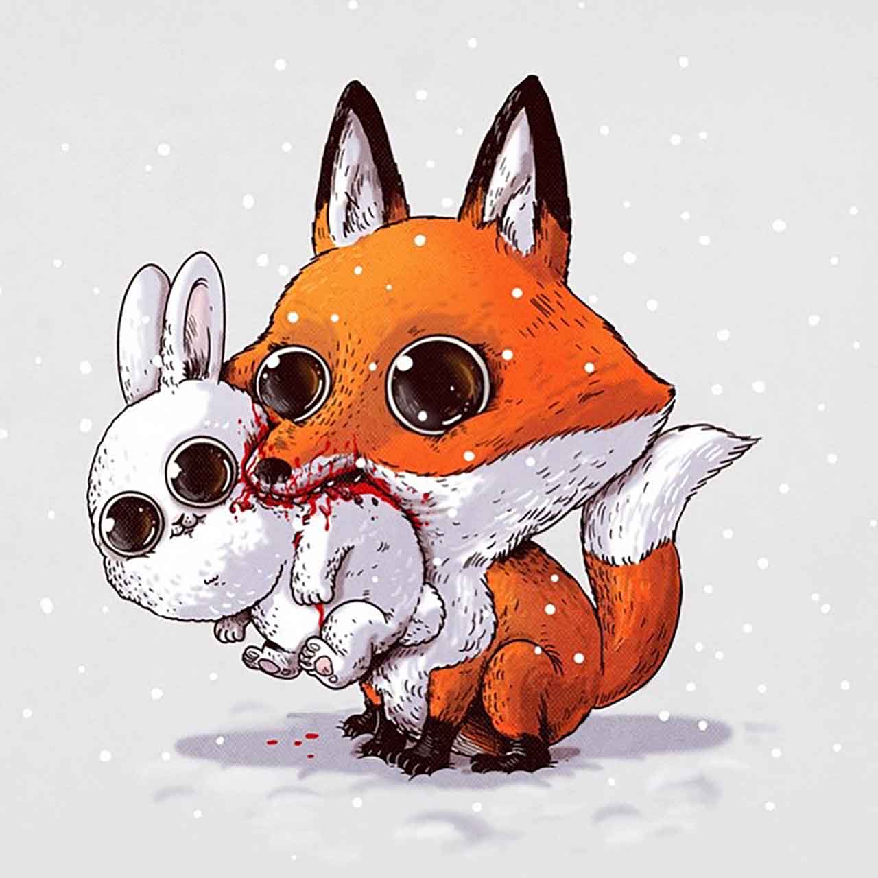  Artist Creates Extremely Adorable “Predator & Prey” Illustrations #6: Fox & Rabbit 