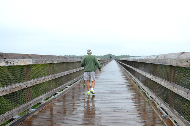 Take a hike in the rain (hey it's cooler) like at High Bridge Trail State Park, Va