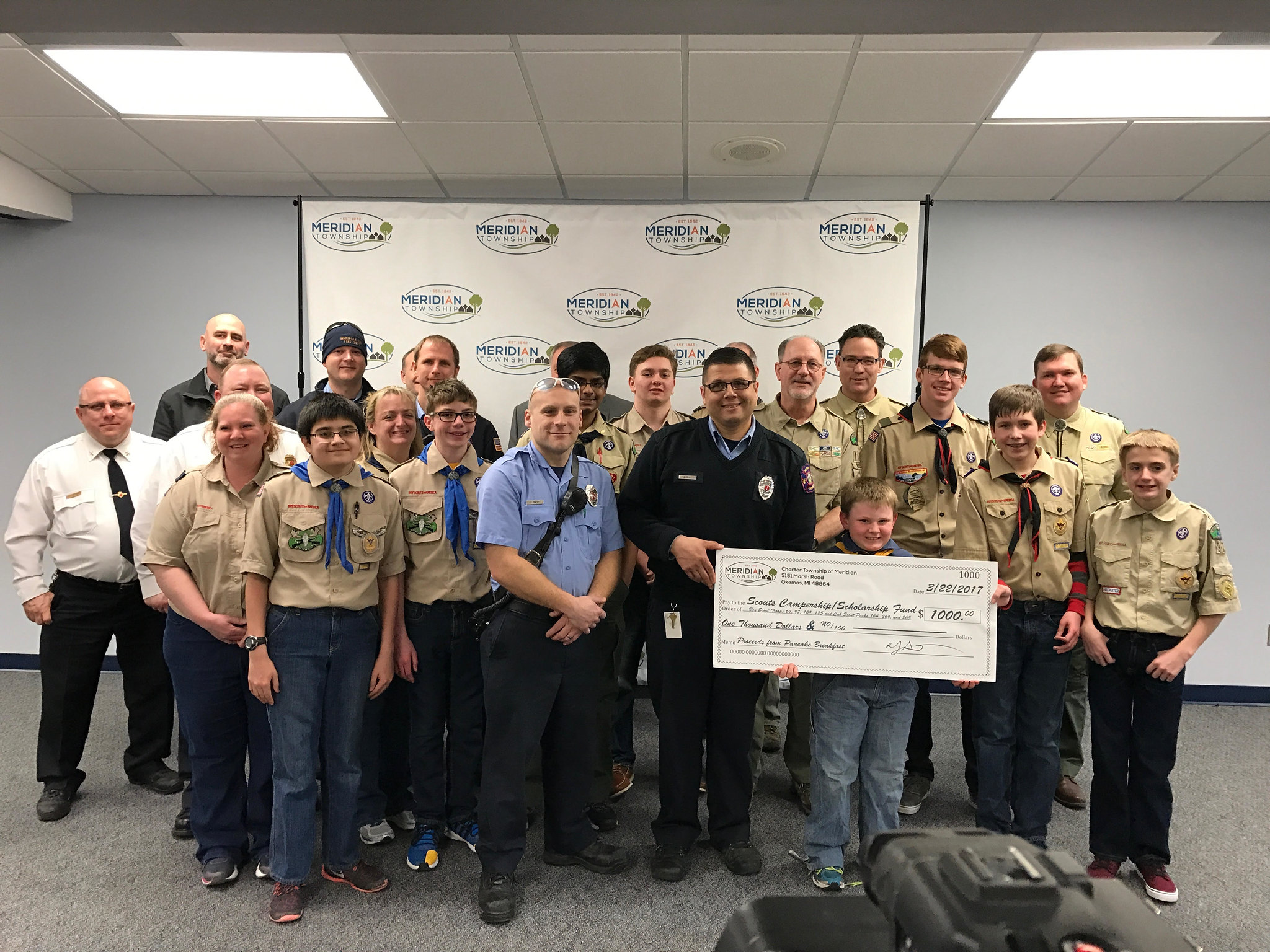 Boy Scouts Receive Check from Meridian's 175th Annual Pancake Breakfast
