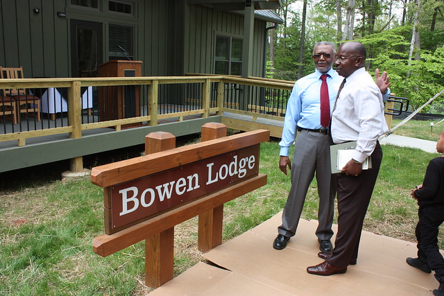 Willie Bowen at the Cabin Dedication on April 22, 2017. With son of Herbert Doswell at Twin Lakes State Park, Va