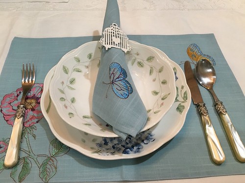 Lenox table setting, butterfly and flowers