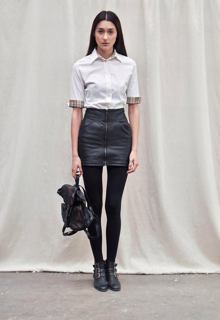 white button up shirt & black leather skirt | ejt1977 | Flickr