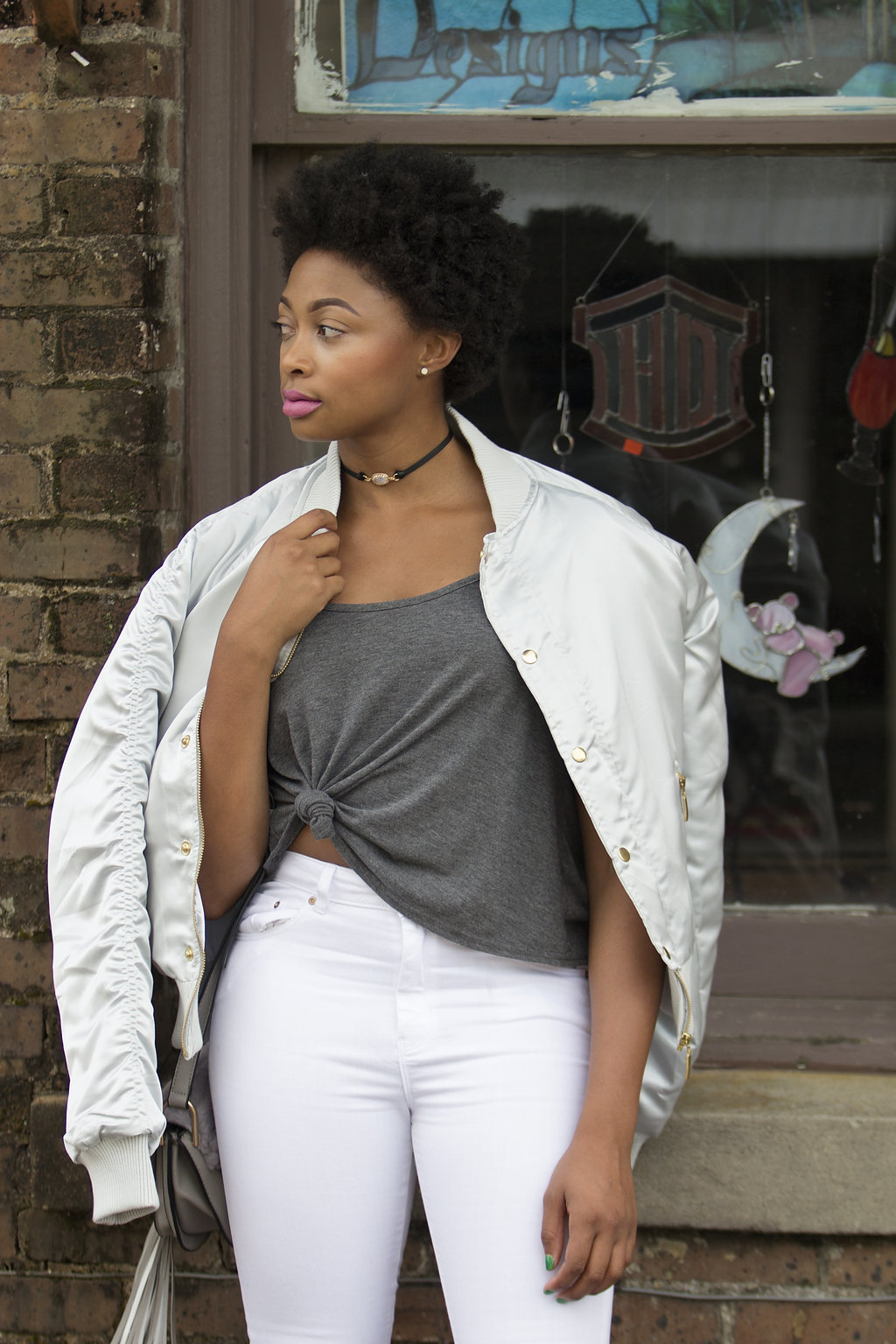 how to wear a silver bomber jacket
