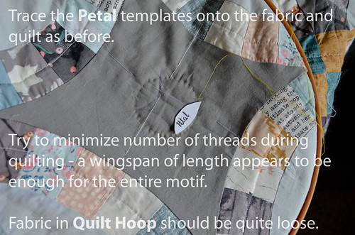 7. Trace the petal template just as before, and hand quilt just as before.