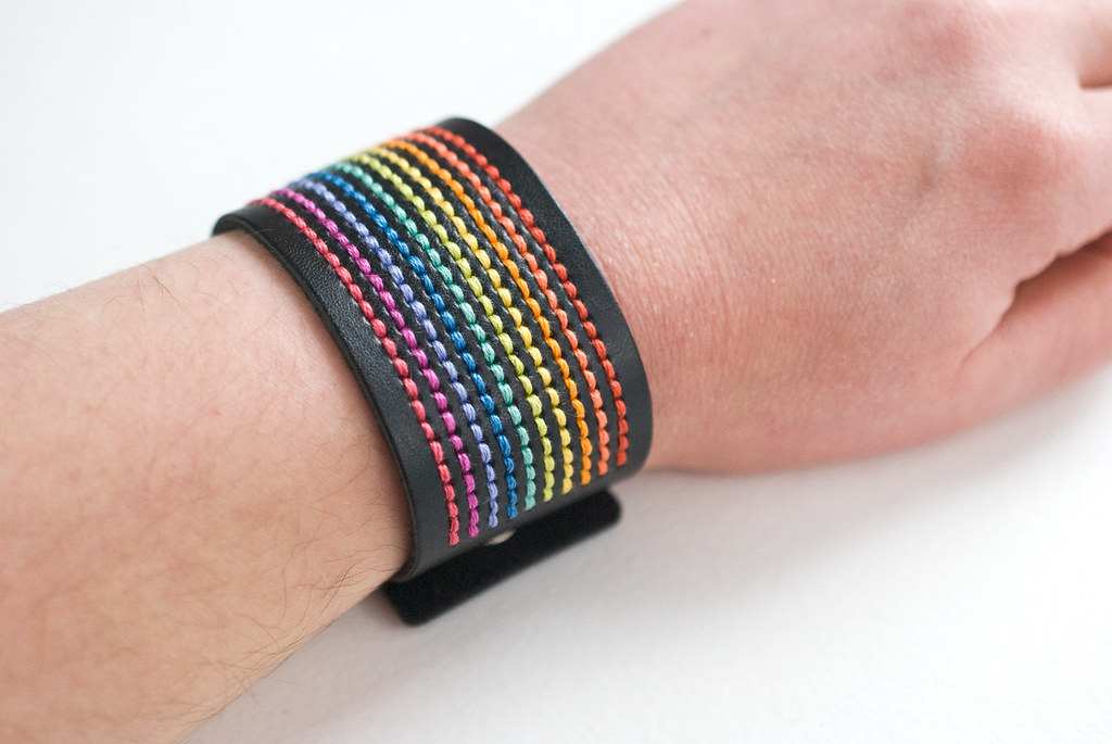 Rainbow-Stitched DMC Cuff Bracelet
