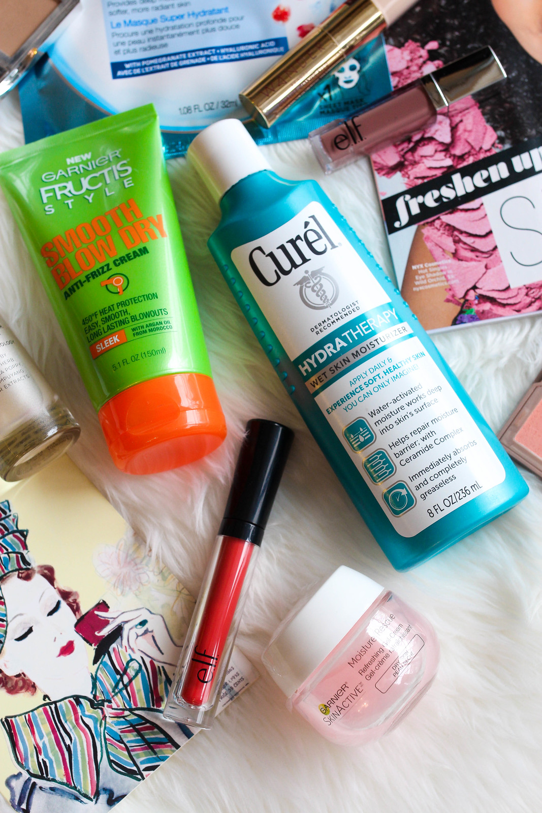 Curel Hydratherapy Wet Skin Moisturizer, e.l.f. Tinted Lip Oil and Ganier SkinActive Moisture Rescue Refreshing Gel Cream Review