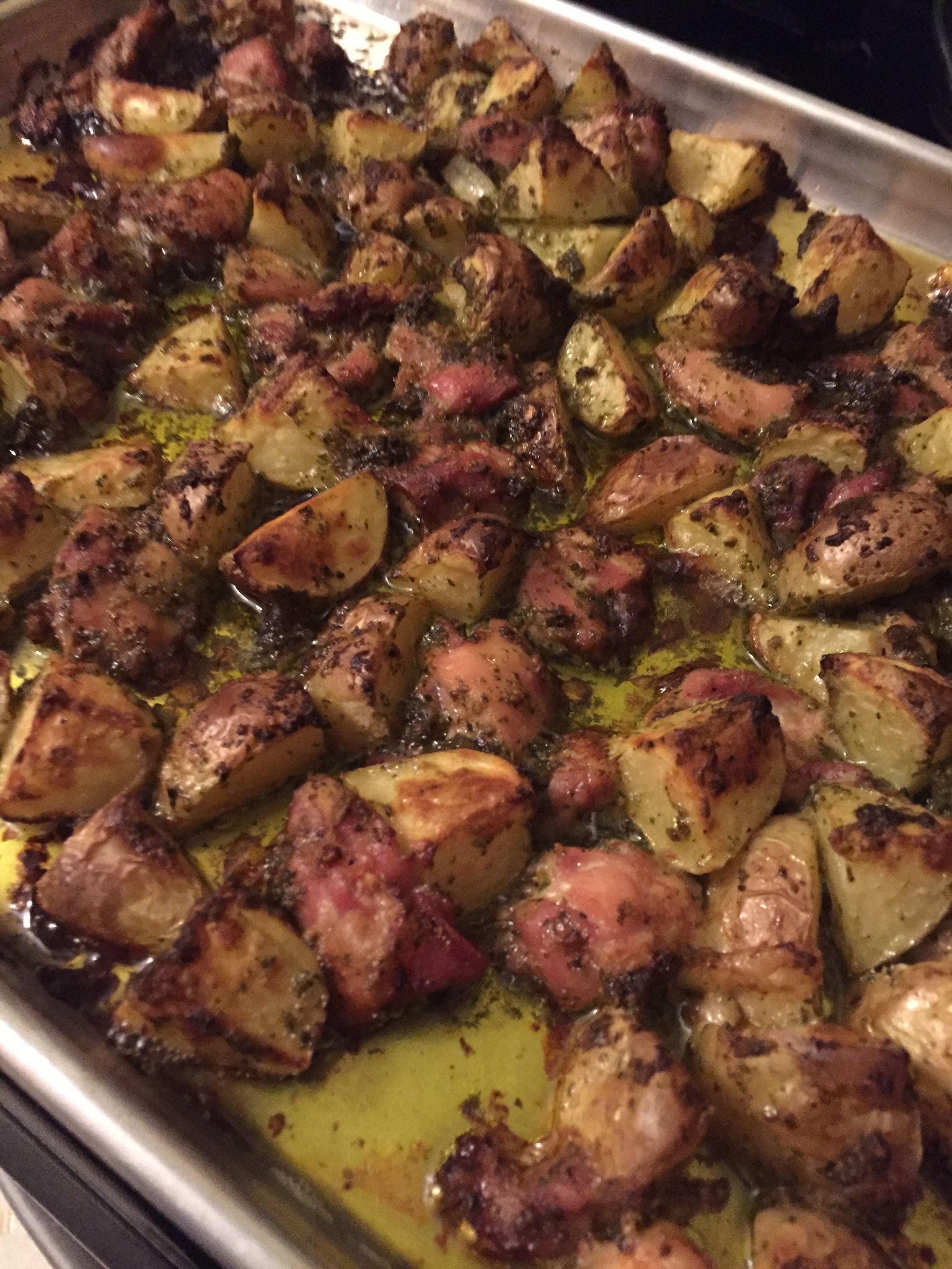 Sheetpan Supper: Pesto chicken thighs and potatoes