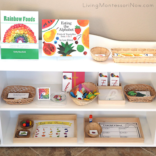 Montessori Shelves with an Eat-a-Rainbow Theme