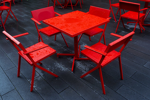 Red wet  table and chairs