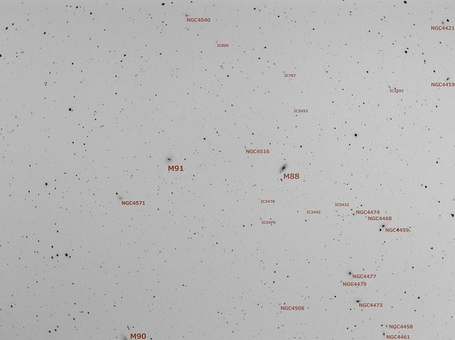 M91, M88 周辺の銀河マップ (2017/3/5 00:05)