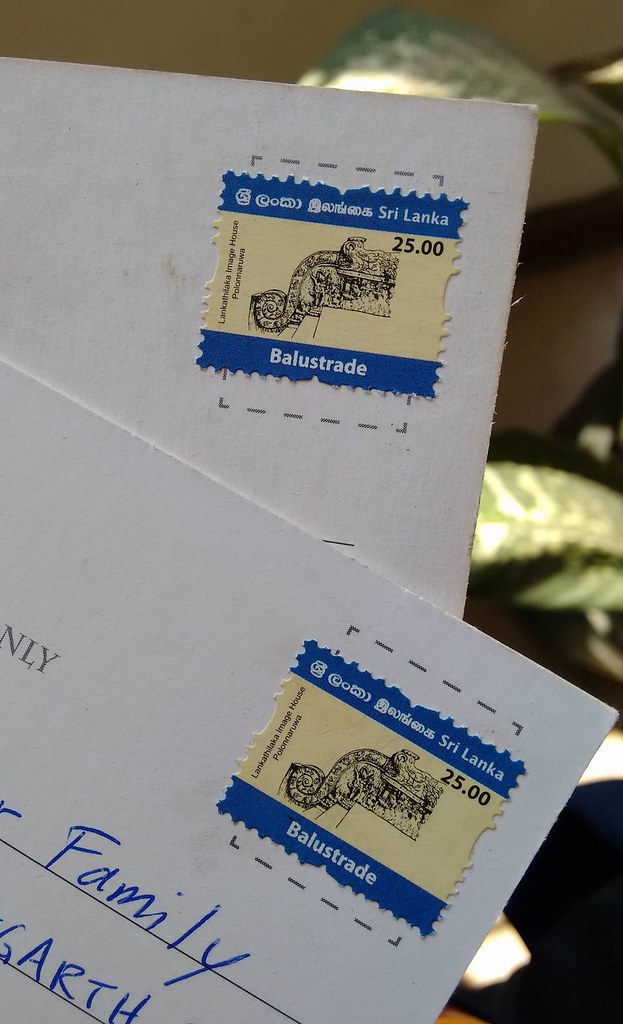 Stamps on postcard in Sri Lanka