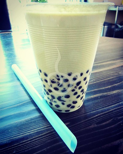 A loaded and yummy matcha bubble milk tea brings big smiles! 😃