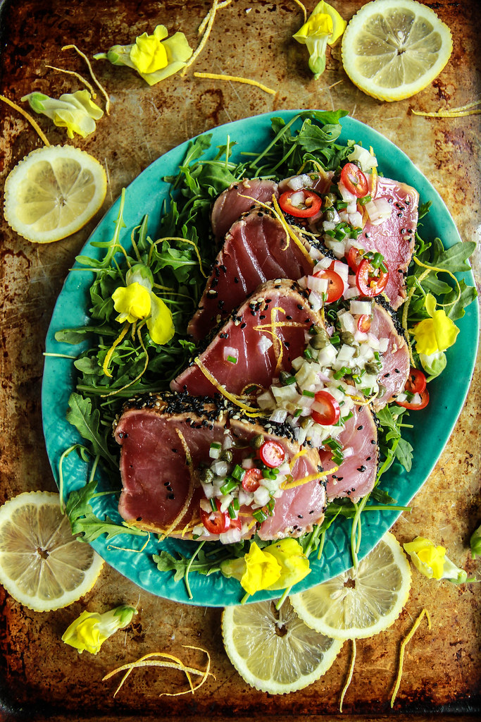 Seared Tuna Salad with Lemon Caper Dressing