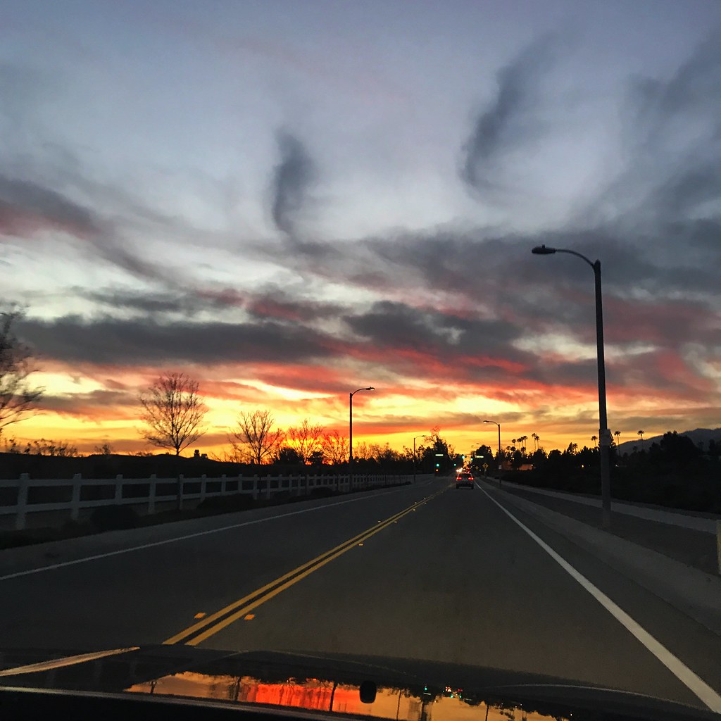 sunset over road