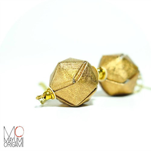 Golden Origami Earrings by Mayumi Origami