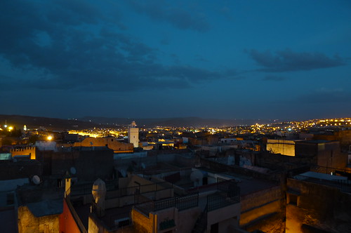 Night view from hotel rooftop terrace - Fes, Morocco