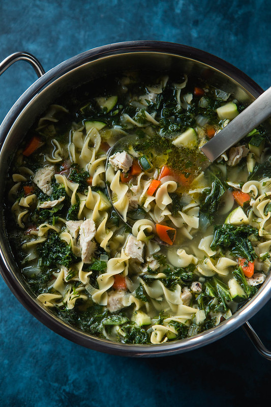 Chicken Noodle Soup with Fennel, Zucchini, and Kale