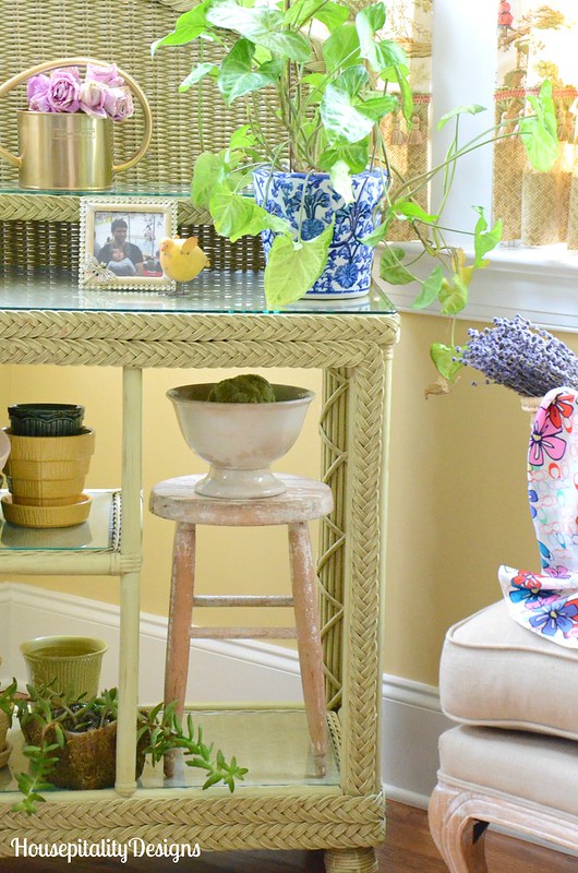 Sunroom-Vintage Stool-Vintage flower pots-Potting Bench-Housepitality Designs