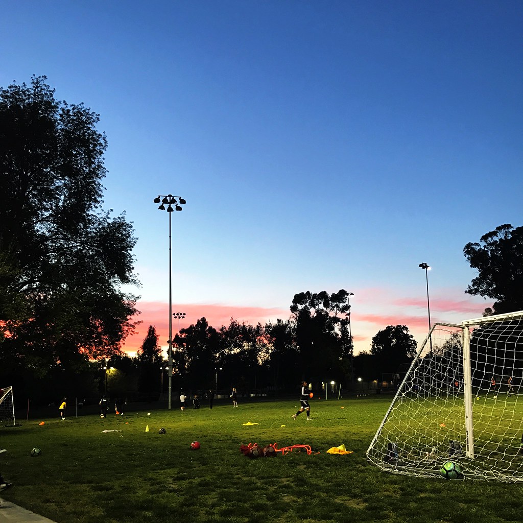 Sunset over soccer field
