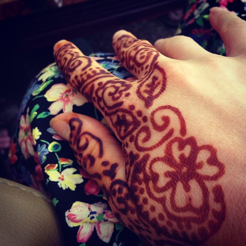 The Henna on my Hands: A student shows of the henna designs on her hands in Muskat, Oman.