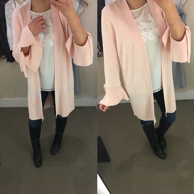 LOFT Tie Cuff Open Cardigan, size XS regular
